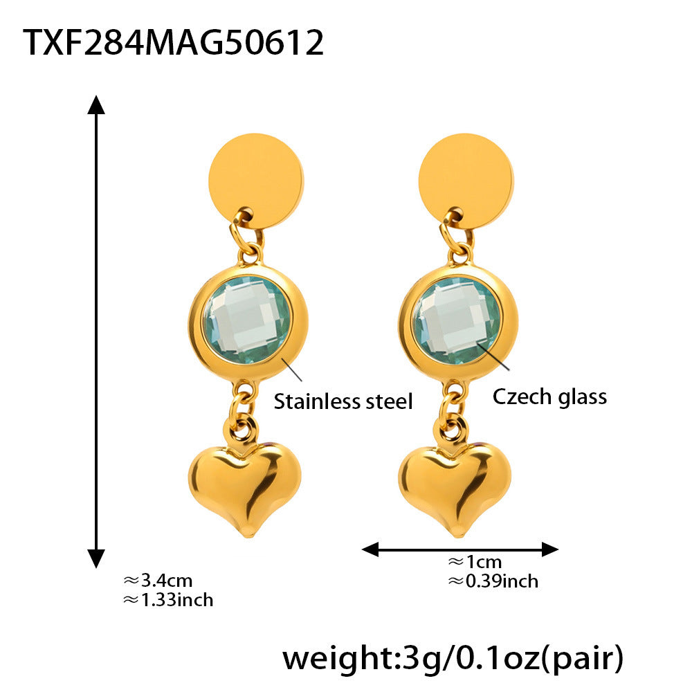B廠【TXF284】歐美飾品不銹鋼愛心耳環超閃捷克玻璃耳環小眾輕奢耳飾保色 25.06-3