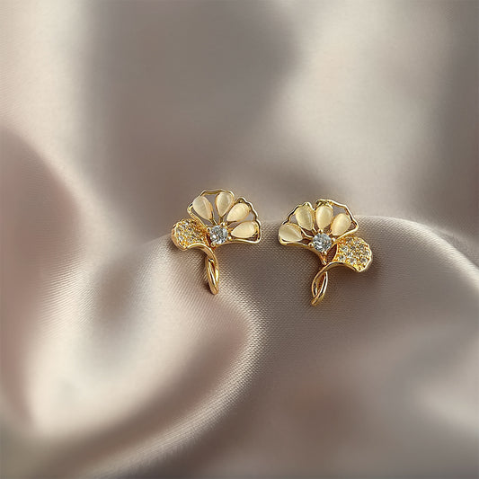 A廠【4730】微鑲鋯石玻璃貓眼石鍍14K銀杏葉耳環 氣質簡約優雅百搭輕奢風耳飾
26.02-1