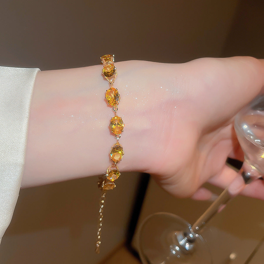 A廠【HB4615】超閃鋯石幾何橢圓形手鍊時尚簡約百搭氣質手環精緻輕奢高級感手飾
 25.10-1