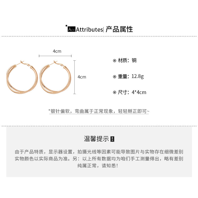 A廠【HE27215】925銀針光面雙層交叉圓形耳圈歐美時尚百搭耳環個性耳飾設計感小眾女 25.06-3