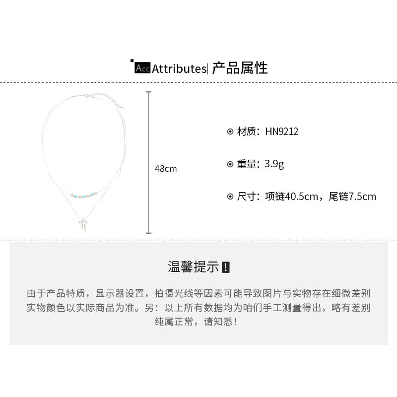 A廠【HN9212】松石鋯石蝴蝶結吊墜雙層項鍊時尚冷淡風鎖骨鏈輕奢高級感頸鍊 25.06-4