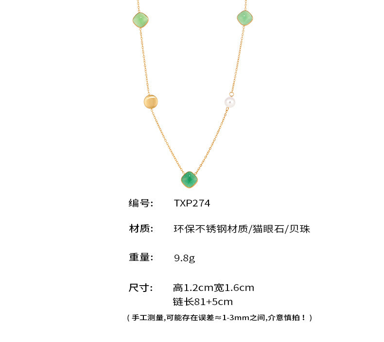 B廠【TXP274】新款七彩轉運珠彩虹糖水晶項鍊不鏽鋼鏈條ins小眾設計首飾 25.08-3