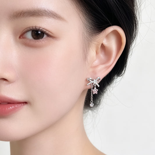 A廠【7905】微鑲鋯石長星流蘇蝴蝶結銀針耳環女氣質甜美簡約耳飾
26.07-5