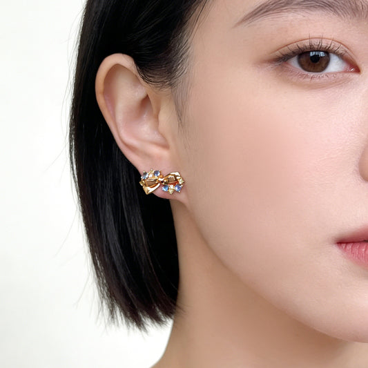 A廠【7441】原創海藍寶色鋯石蝴蝶結銀針耳環時尚高級感新款耳環女
26.03-4