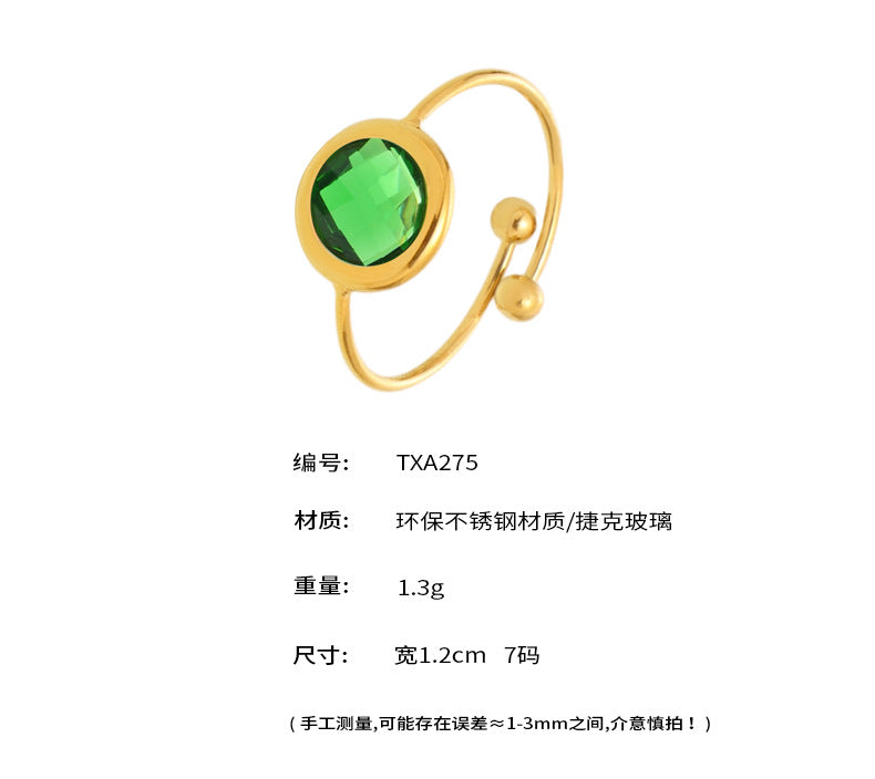 B廠【TXA275】ins小眾輕奢不銹鋼捷克琉璃開口戒指18k鍍金簡約時尚手飾品 25.06-4