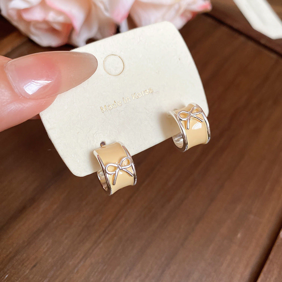 A廠【HE27079】925銀針滴油蝴蝶結C型耳環超仙清新甜美個性百搭耳環小眾高級感耳飾 25.06-2