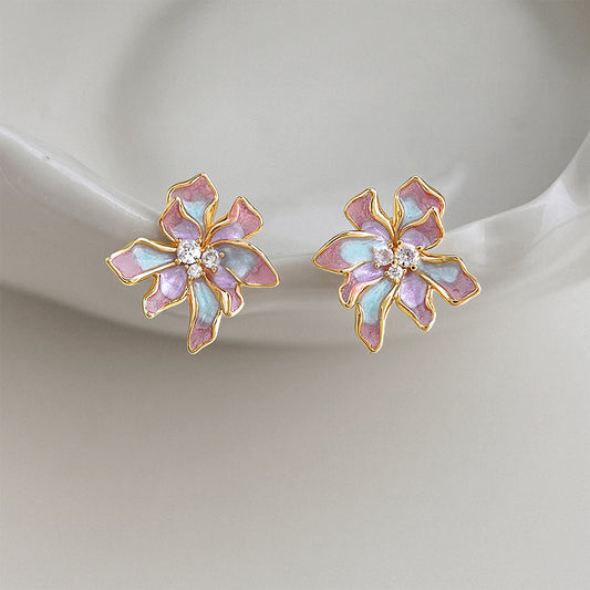 A廠【7351】春款原創設計彩色暈染清新甜美琺瑯滴釉彩繪花朵新款耳環耳環
26.01-3