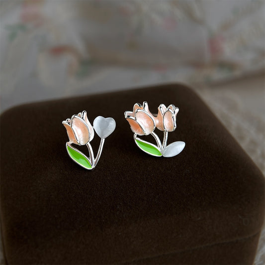 A廠 【4720】清新甜美通勤鬱金香耳環不對稱玻璃貓眼石花朵高級感氣質學生耳飾
26.03-3