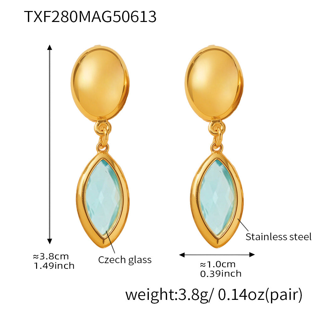B廠【TXF280】歐美飾品不銹鋼捷克玻璃吊墜耳環小眾輕奢風超閃耳飾不掉色 25.06-3