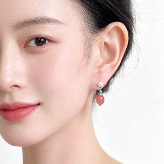 A廠【7862】天然石草莓晶清新甜美小眾個性手工設計師耳飾女飾品耳環 26.07-2