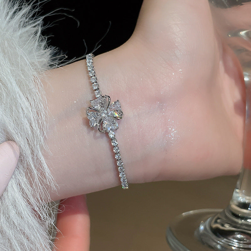 A廠【HB3490】鋯石簡約滿鑽花朵手鍊精緻輕奢氣質手環女新款復古高級感手飾 25.02-2