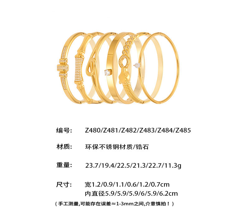 B廠【Z480】歐美新款飾品不鏽鋼竹節滿鋯石卡扣手鐲幾何交叉手鐲不掉色 25.08-3