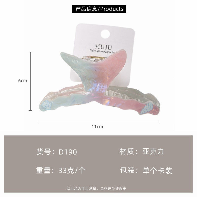 D廠【D190】美人魚尾抓夾甜美少女髮夾高級感卡裝髮飾兒童壓克力後腦勺鯊魚夾 25.08-3
