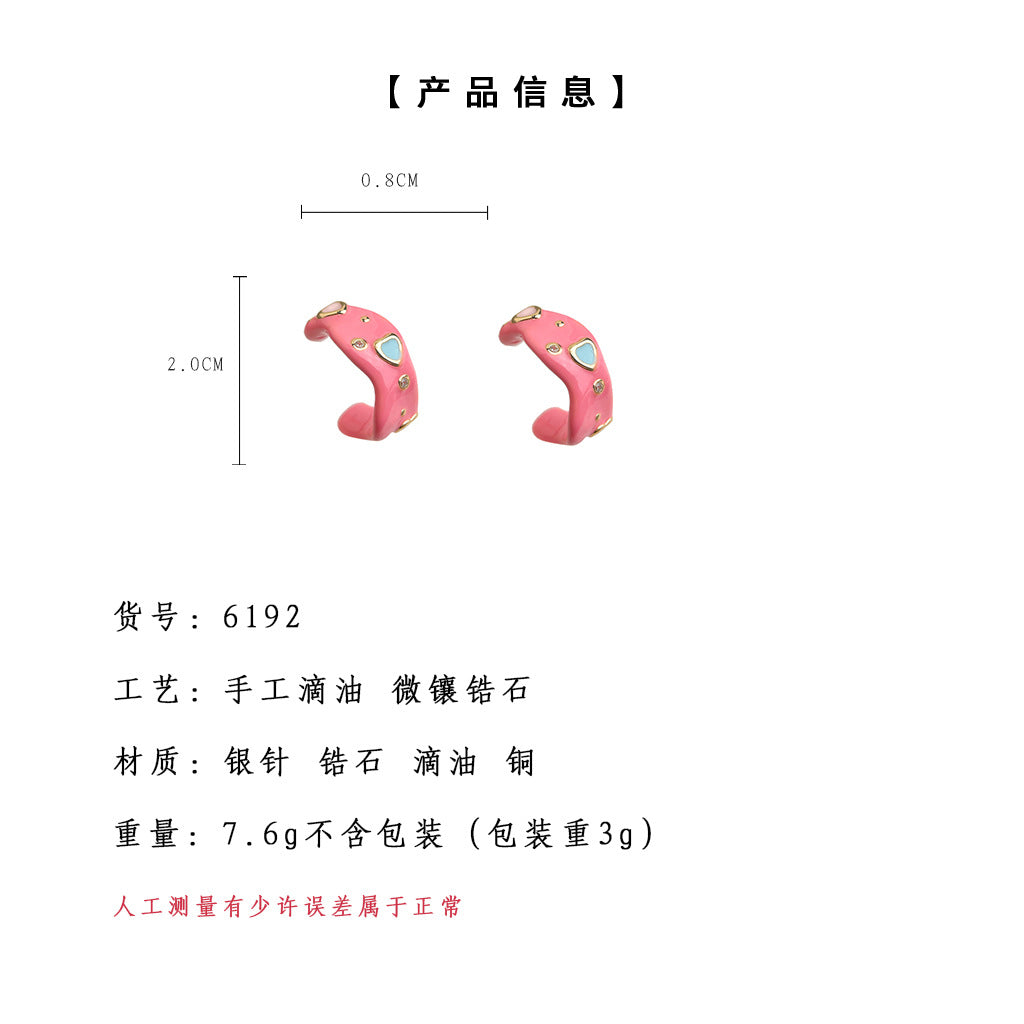 C廠【6192】彩色多巴胺滴釉C型925銀針耳環女2025新款爆款高級感氣質甜美耳飾 25.06-1