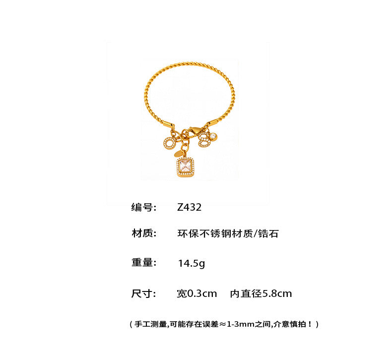B廠【Z432】麻花線開口手鐲8字鋯石帶鑽DIY多配件手鐲不鏽鋼材質不掉色 25.06-4