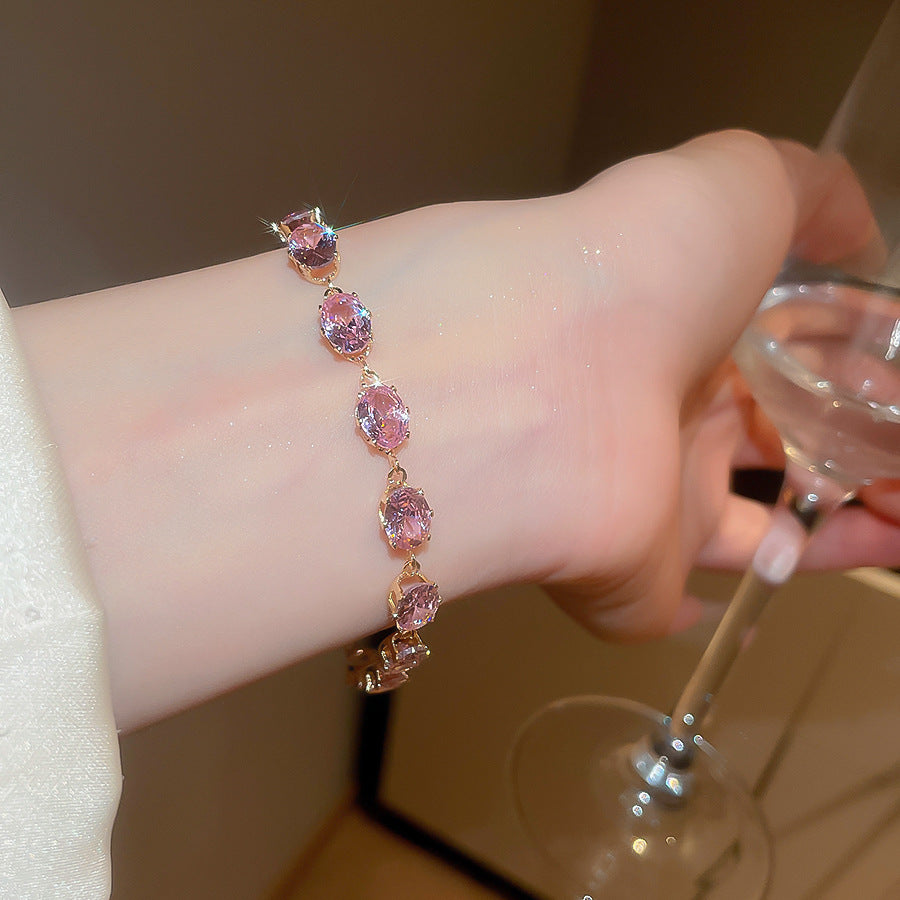 A廠【HB4615】超閃鋯石幾何橢圓形手鍊時尚簡約百搭氣質手環精緻輕奢高級感手飾
 25.10-1