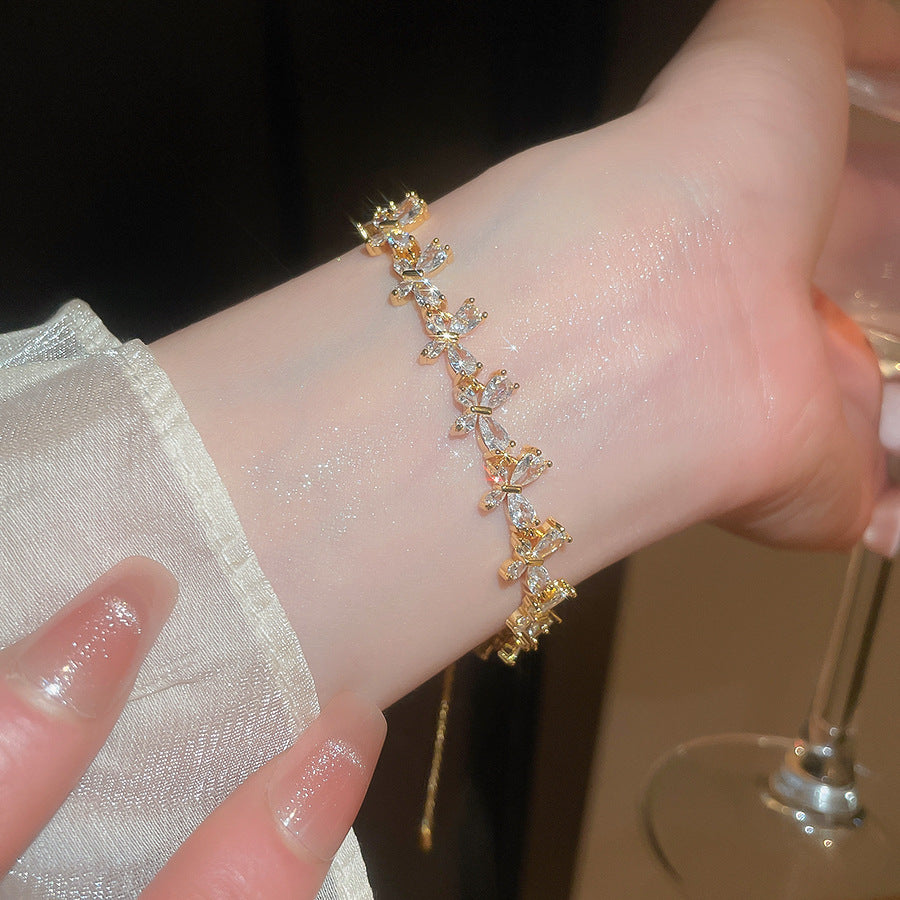 A廠【HB3632】18k真金電鍍鋯石蝴蝶手鍊輕奢高級感手環精緻時尚通勤百搭手飾女 25.04-1