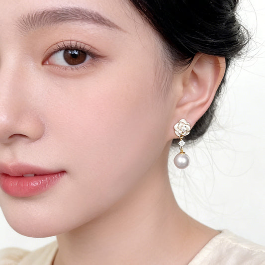 A廠【7512】清新甜美山茶花時尚優雅氣質高級感琺瑯滴釉鋯石珍珠耳飾耳環
26.04-4