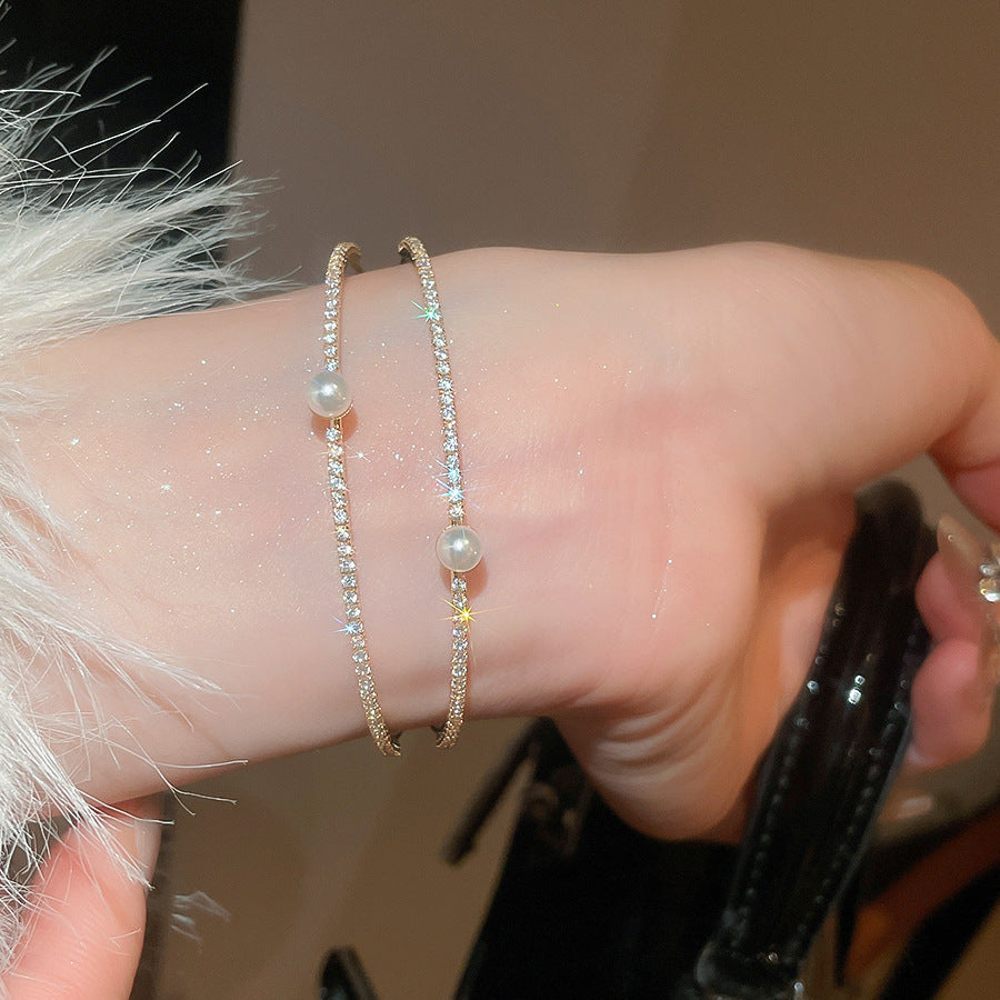 A廠【HB4776】超閃鋯石珍珠雙層開口手鐲歐美潮流百搭氣質手環輕奢高級感耳飾女
 25.10-4