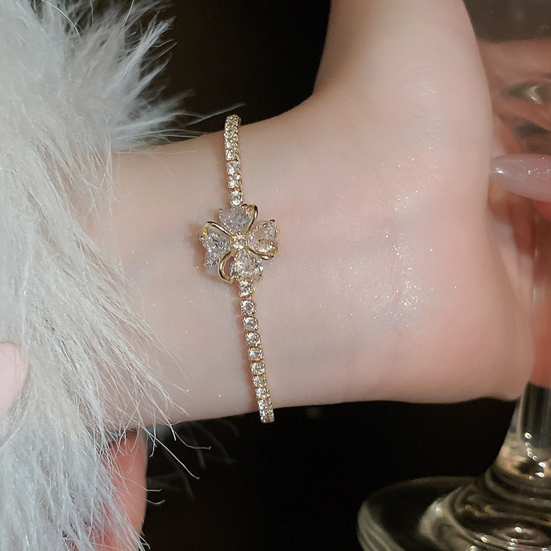 A廠【HB3490】鋯石簡約滿鑽花朵手鍊精緻輕奢氣質手環女新款復古高級感手飾 25.02-2