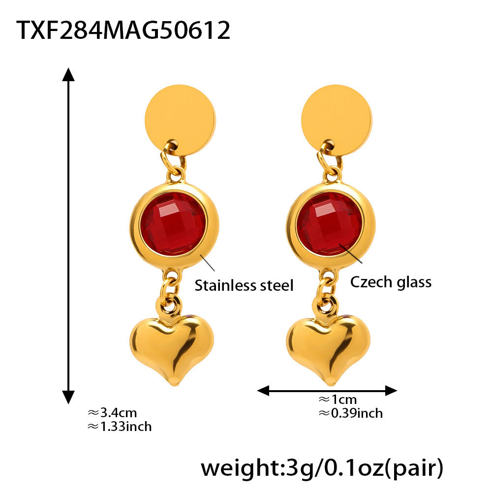 B廠【TXF284】歐美飾品不銹鋼愛心耳環超閃捷克玻璃耳環小眾輕奢耳飾保色 25.06-3