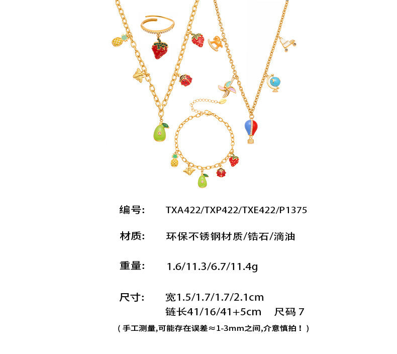 B廠【TXP422】跨境設計5A鋯石彩色滴油夏日水果多配件吊墜項鍊手鍊套裝女
 25.10-4