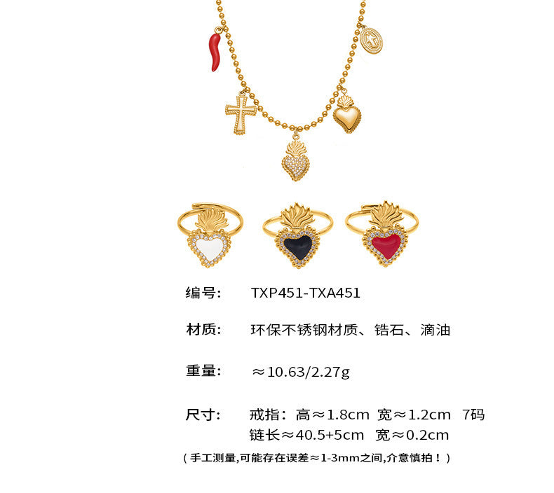 B廠【TXP450】5A鋯石皇冠愛心滿鑽開口戒指項鍊耳環組不銹鋼鍍18k真金
 25.10-4