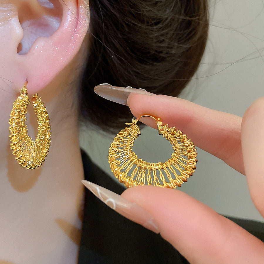 A廠【WE4114】18k真金電鍍鏤空圓形編織耳環金屬風小眾潮流耳環輕奢高級感耳飾
 25.10-5