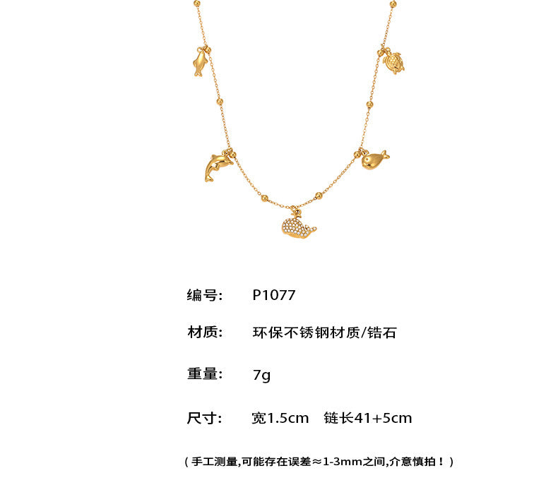 B廠【P1077】小海豚5A鋯石海洋風DIY吊墜項鍊不鏽鋼鍍18k真金不掉色首飾 25.08-2