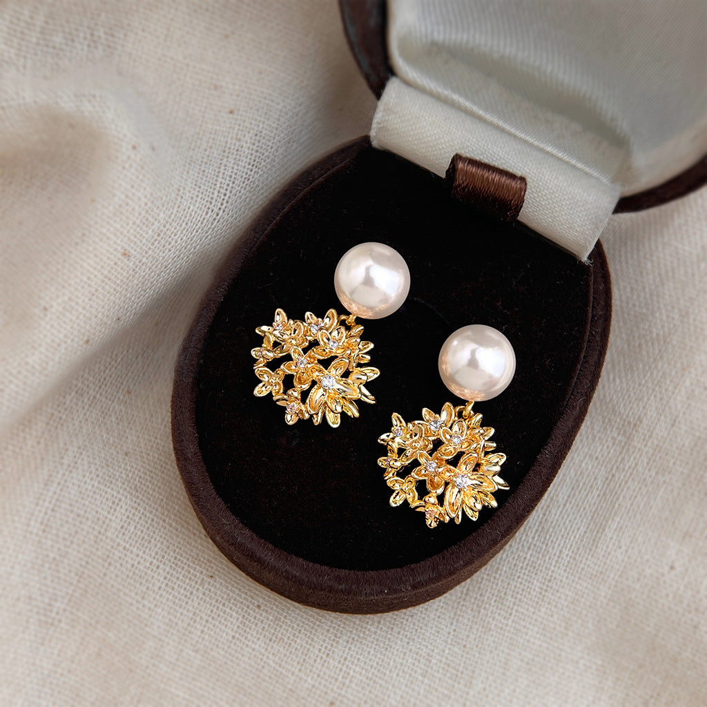 A廠【7191】原創繡球花朵925銀針微鑲鋯石玻璃珍珠時尚高級感新款耳環女
25.12-2