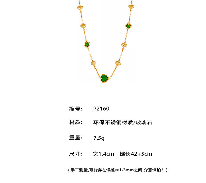 B廠【TXP283】珠寶新品切面玻璃石空心愛心項鍊不銹鋼鍍18k真金精美首飾 25.08-3