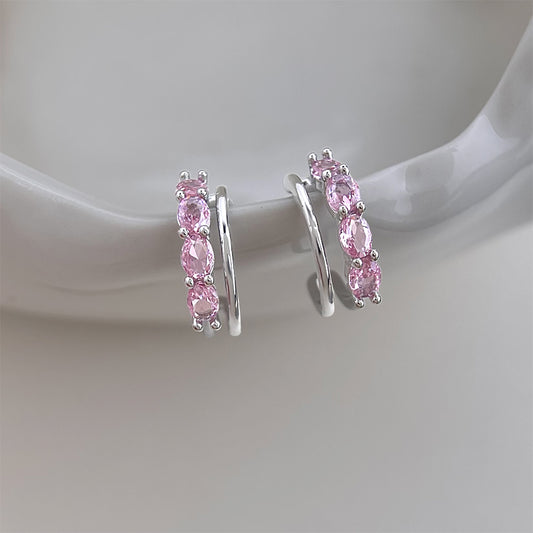 A廠 【2479】在逃甜心微鑲鋯石粉色C形耳環通勤百搭甜美可愛高級感雙層耳飾品
26.03-3