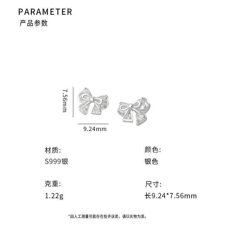E廠【YC2442E】S999足銀蝴蝶結鋯石耳環 清新文藝韓風韓式小眾溫柔耳飾 25.06-2
