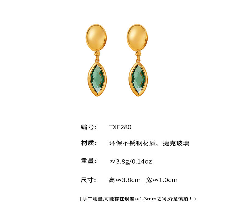 B廠【TXF280】歐美飾品不銹鋼捷克玻璃吊墜耳環小眾輕奢風超閃耳飾不掉色 25.06-3