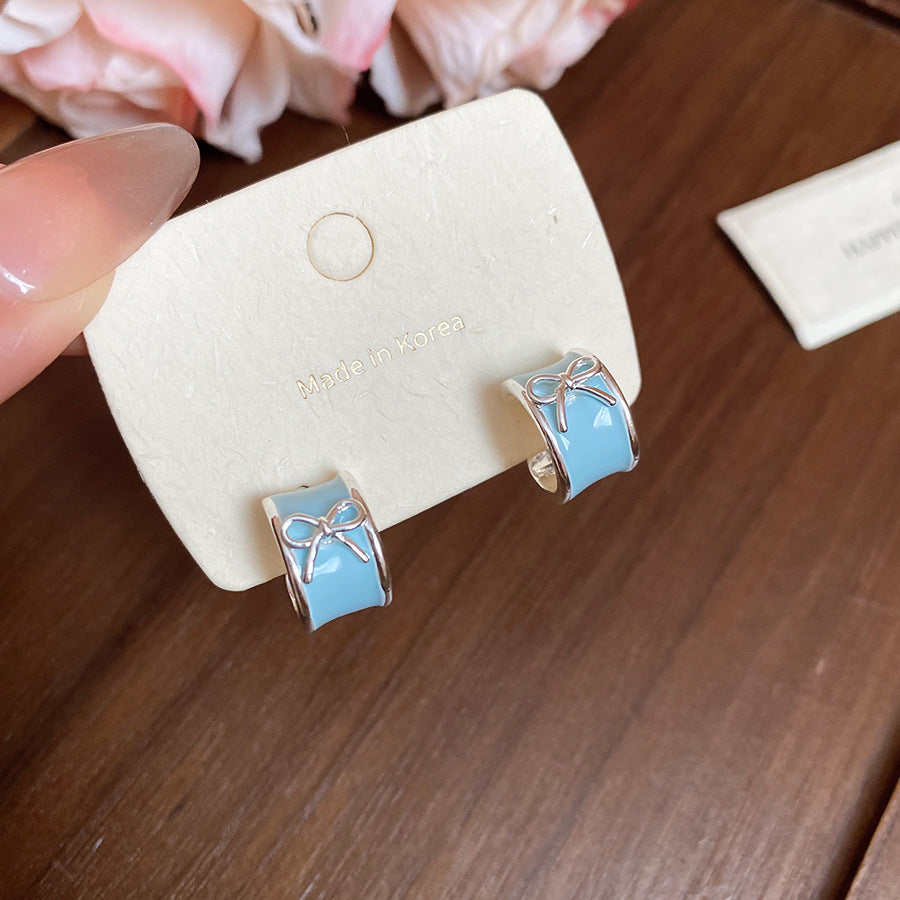 A廠【HE27079】925銀針滴油蝴蝶結C型耳環超仙清新甜美個性百搭耳環小眾高級感耳飾 25.06-2