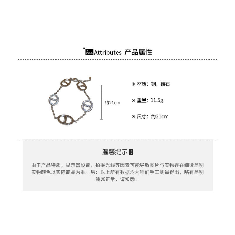 A廠【HB1856】真金電鍍小眾高級感鋯石橢圓手鍊潮流時尚手環個性輕奢通勤手飾女 24.08-4
