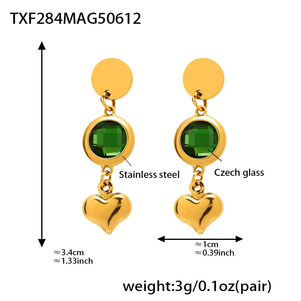 B廠【TXF284】歐美飾品不銹鋼愛心耳環超閃捷克玻璃耳環小眾輕奢耳飾保色 25.06-3