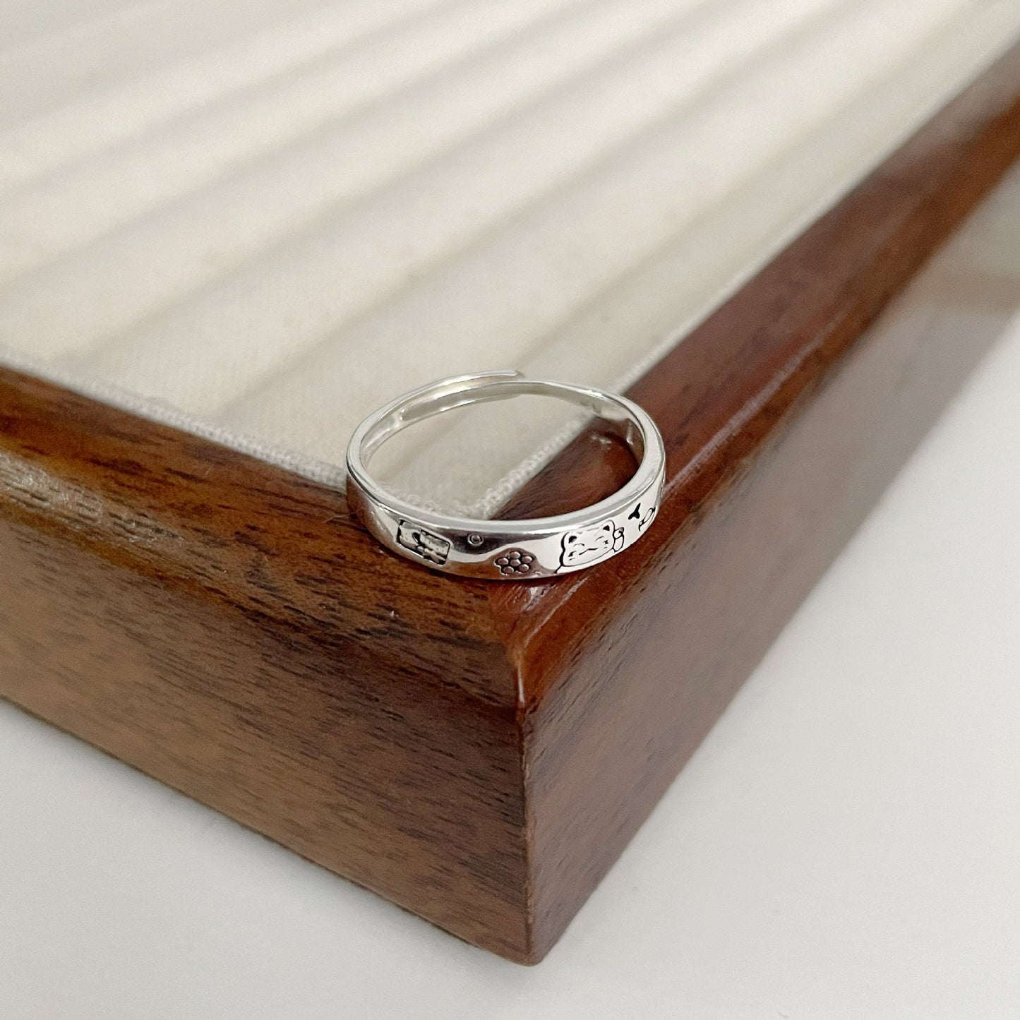 F廠【DQ8593R】999足銀新中式吉言貓咪戒指女時尚簡約納福小貓純銀推拉指環 25.04-2