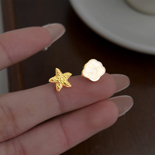 A廠 【2172】海星與貝殼滴釉不對稱迷你耳環時尚通勤百搭設計感度假風氣質耳飾
26.03-3