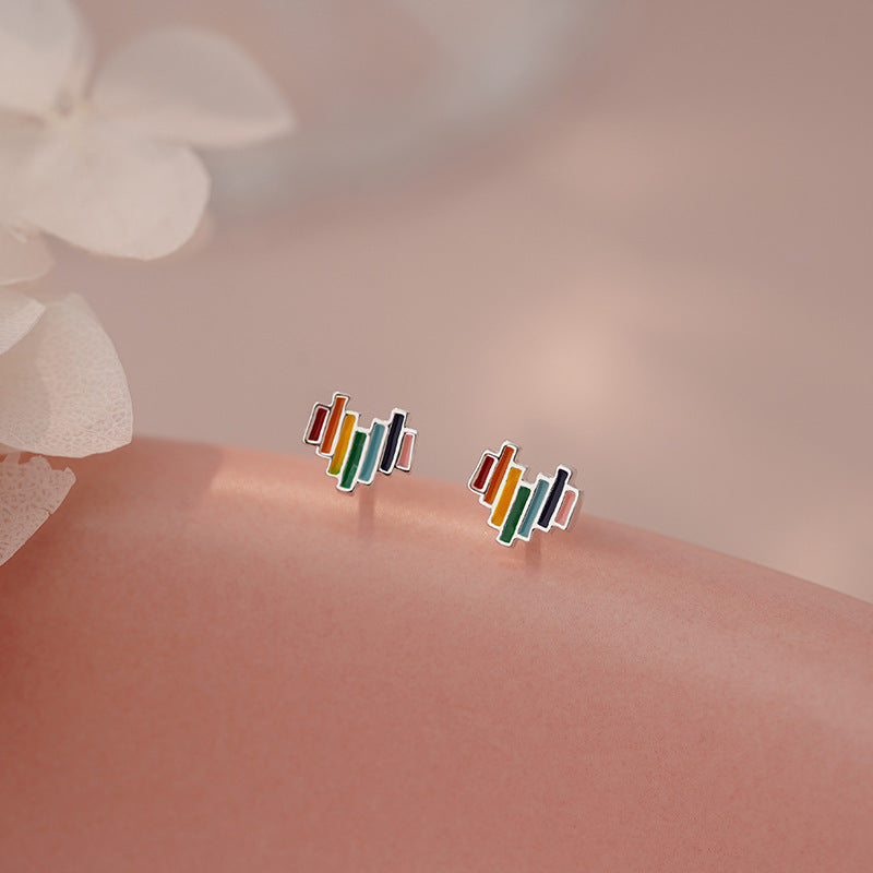 E廠【YC2801E】S999足銀愛心彩條耳環甜美可愛清新氣質韓風韓式精緻耳飾 25.06-1