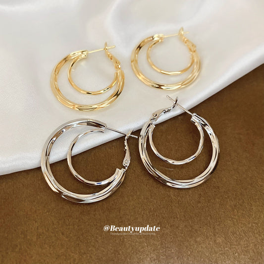 A廠【WE4054】18k真金電鍍925銀針雙層切面耳圈歐美時尚簡約耳環小眾設計感耳飾女
 25.08-5