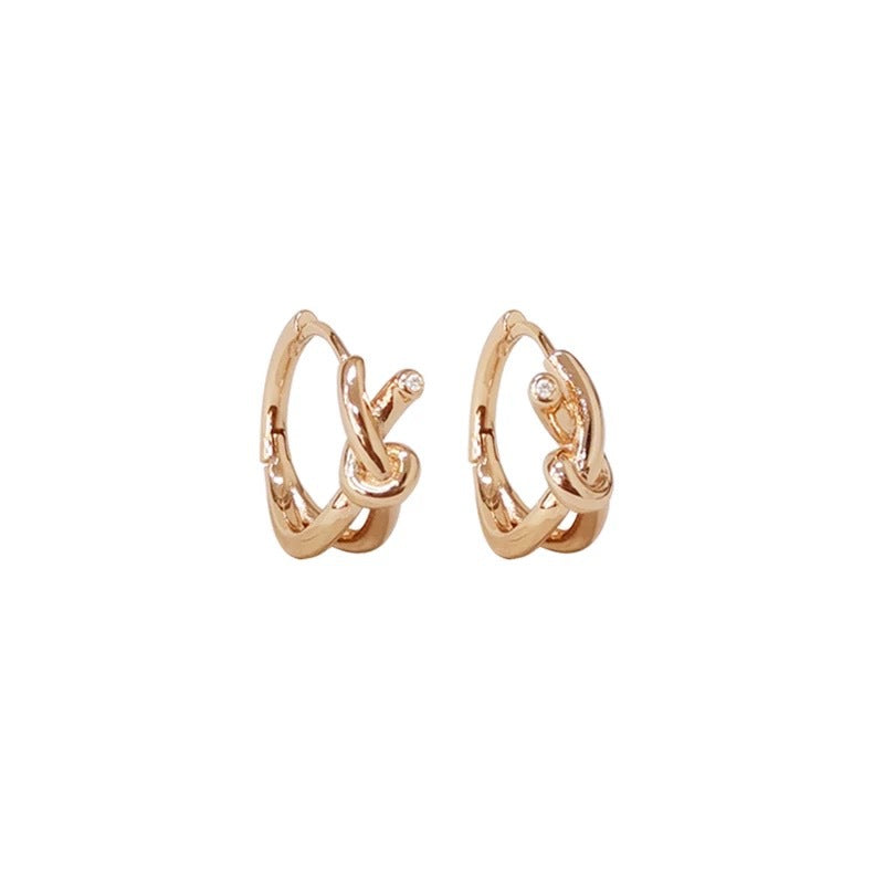 F廠【DQ10982E】S925純銀冷淡風打結耳環女法式高級感圓圈繩結耳環個性耳飾潮 25.05-2