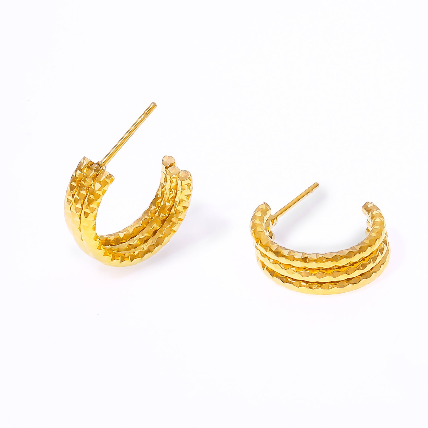 B廠【F022】歐美輕奢風小眾設計感三層C形紋理不鏽鋼鍍金耳環簡約氣質耳環女
26.02-1