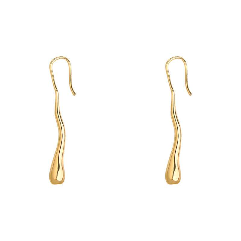 C廠【6919】時尚高級感電鍍14K簡約通勤輕奢風異形不規則長水滴耳飾 耳環女
 25.10-4