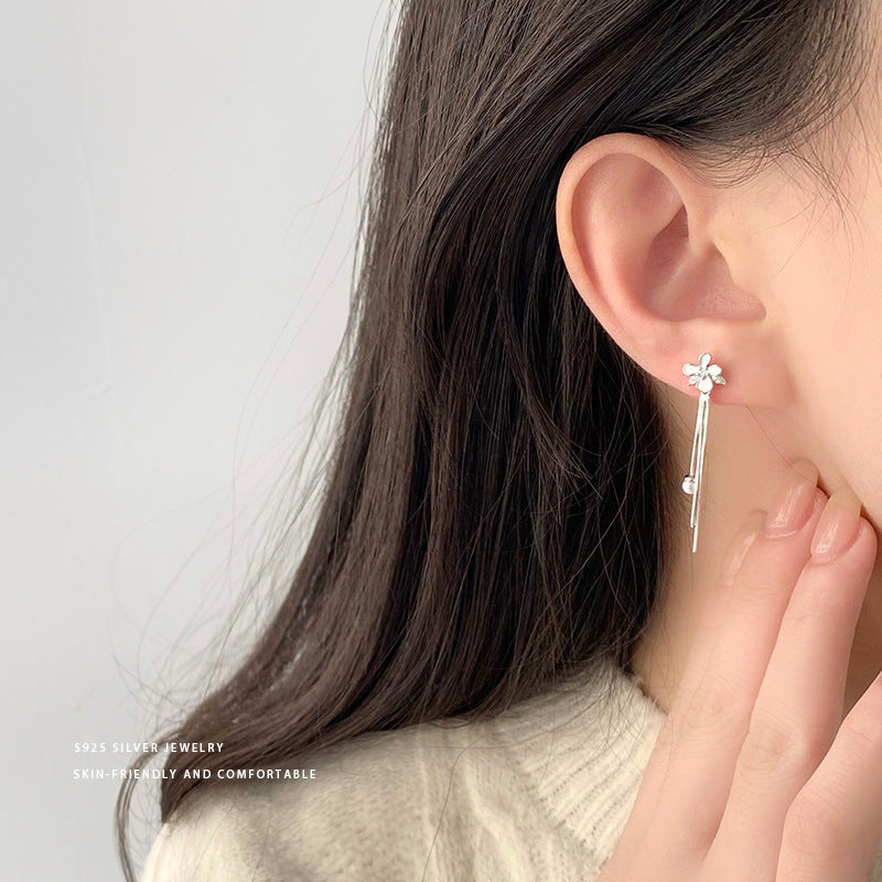 E廠【YC9560E】S925純銀清純白色花朵耳環女甜美仙女風設計感耳環耳飾品 24.02-3