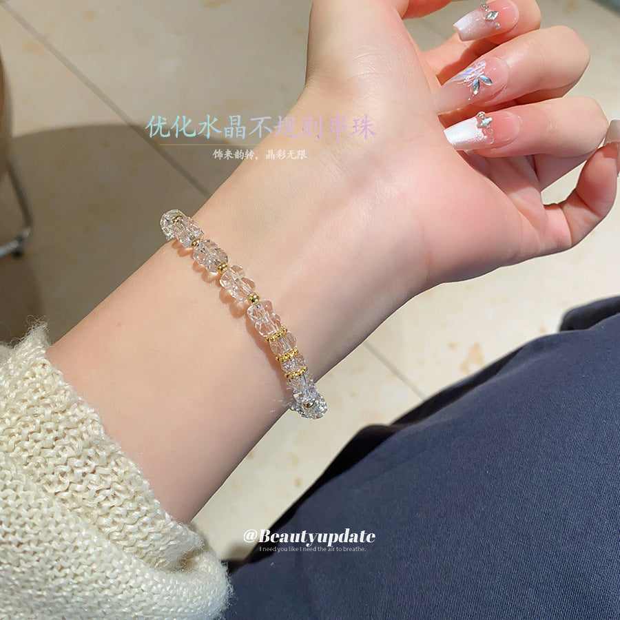 A廠【HB4031】不規則切面水晶串珠手鍊女夏日小眾設計氣質手串獨特絕美百搭手飾 25.06-1