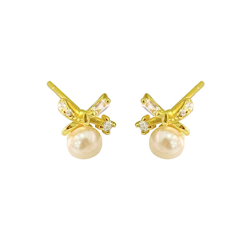 E廠【YC9467E】S925純銀小巧精緻蝴蝶結珍珠耳環輕奢高級感甜美少女感耳飾品 24.01-2