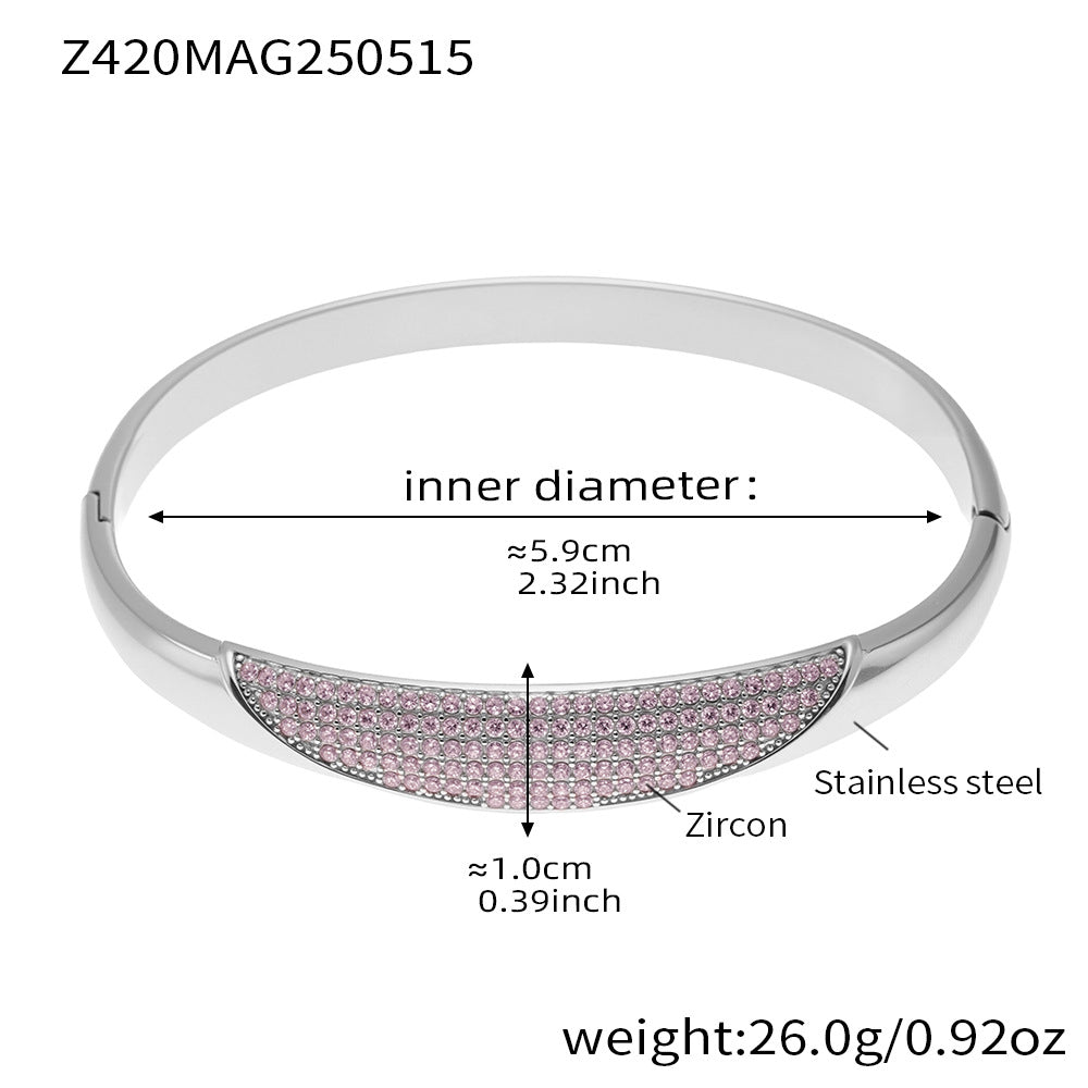 B廠【Z420】歐美不鏽鋼幾何素圈5A鋯石卡扣手鐲不鏽鋼鍍18k金精緻手環 25.05-4
