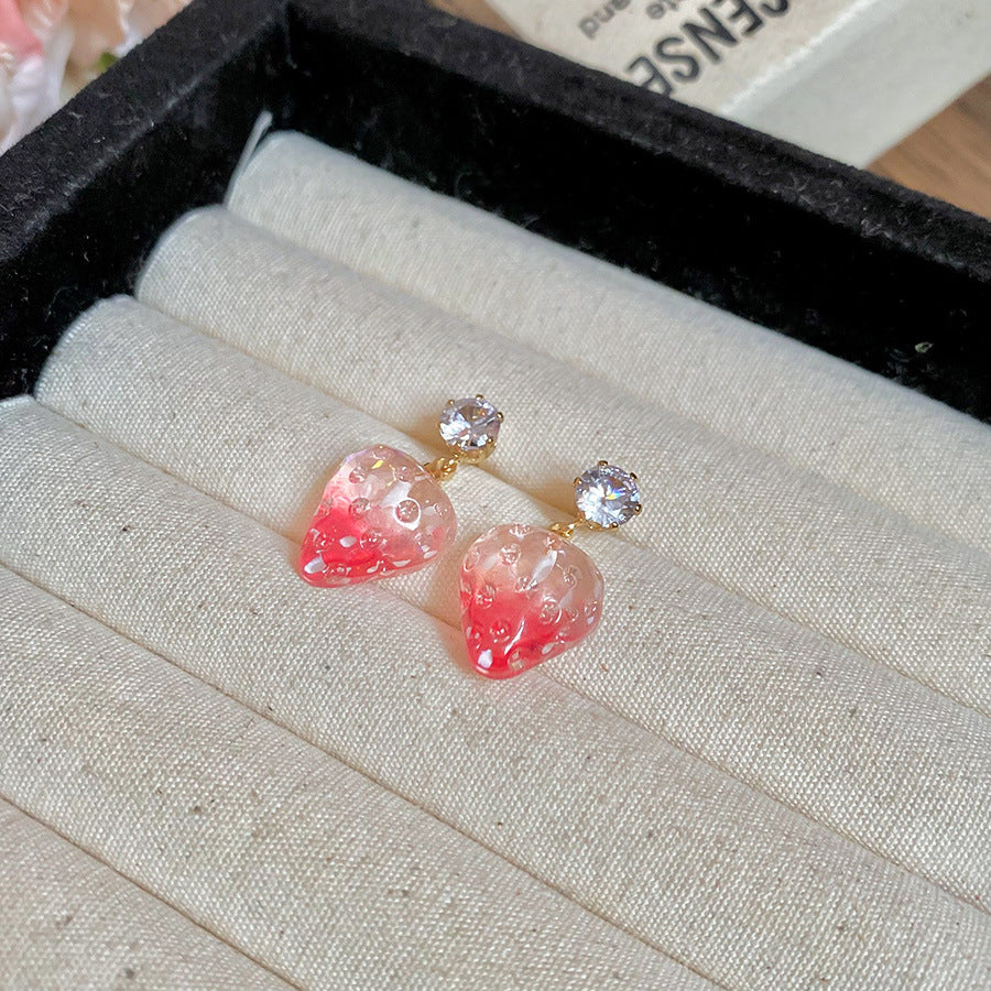 A廠【HE26162】925銀針鋯石樹脂草莓耳環韓國清新甜美耳環時尚百搭耳飾設計感小眾女 25.04-4