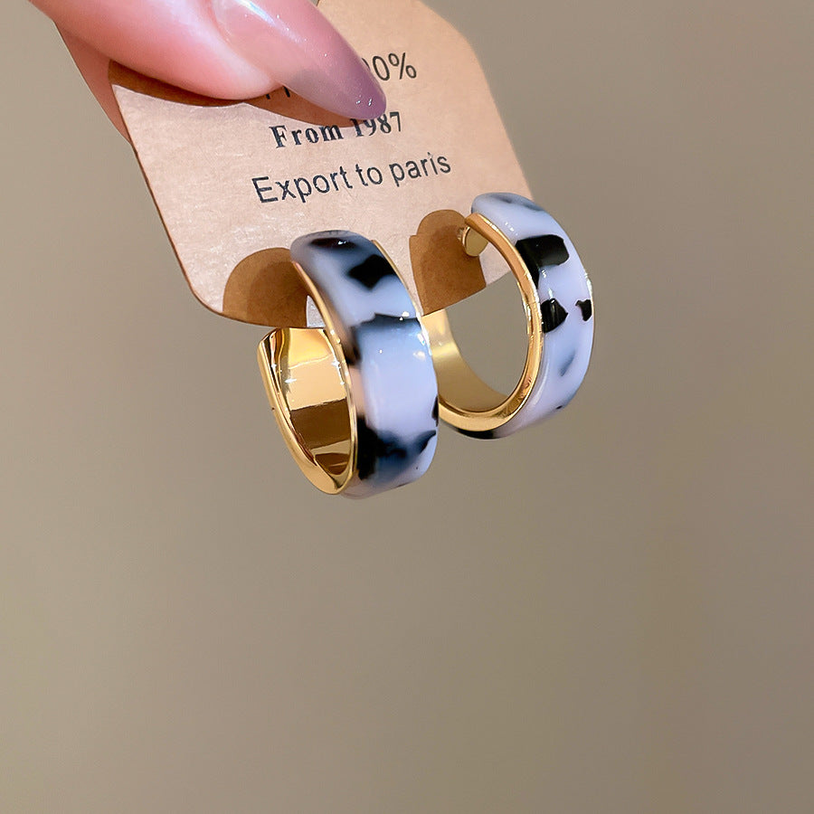 A廠【HE28945】925銀針復古樹脂幾何C形暈染耳環美拉德風耳環個性小眾設計感耳環女
 25.10-3